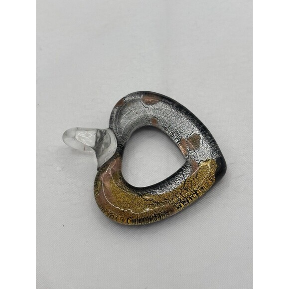 Glass Heart Pendant Brown and Grey Vintage Pre-owned - Picture 1 of 4